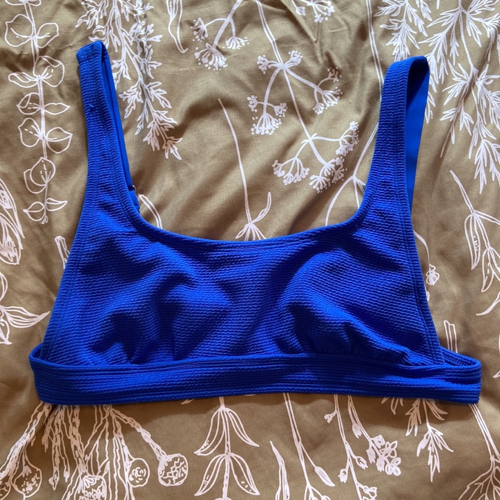 Blue Terry-clothed/Ribbed Bikini Top /Crop